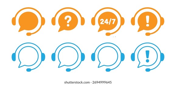 Support service. Vector isolated icons. Customer support black vector icon signs. Call center symbols. Service concept symbols.