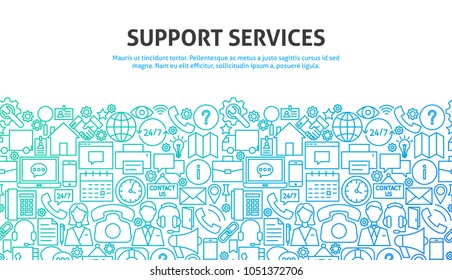 Support Services Concept. Vector Illustration of Line Website Design. Banner Template.