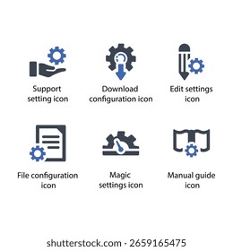 Support-Einstellung, Download-Konfiguration, Einstellungen bearbeiten, Dateikonfiguration, Magische Einstellungen, Handbuch, Symbol