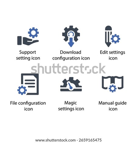 Support setting, Download configuration, Edit settings, File configuration, Magic settings, Manual guide, icon