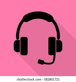 Support sign illustration. Black icon with flat style shadow path on pink background.