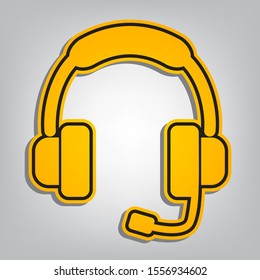 Support sign illustration. Flat orange icon with overlapping linear black icon with gray shadow at whitish background. Illustration.