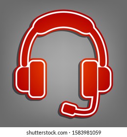 Support sign illustration. Flat red icon with linear white icon with gray shadow at grayish background. Illustration.
