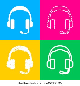 Support sign illustration. Four styles of icon on four color squares.