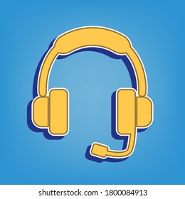 Support sign illustration. Golden Icon with White Contour at light blue Background. Illustration.