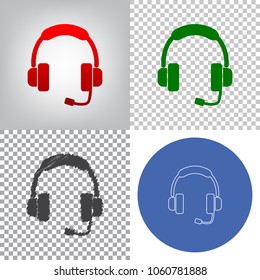 Support sign illustration. Vector. 4 styles. Red gradient in radial lighted background, green flat and gray scribble icons on transparent and linear one in blue circle.