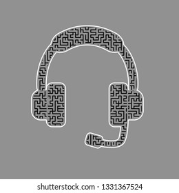 Support sign illustration. Vector. Black maze filled icon with white border at gray background.