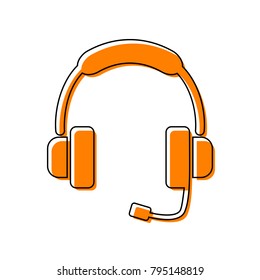 Support sign illustration. Vector. Black line icon with shifted flat orange filled icon on white background. Isolated.