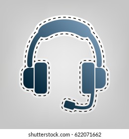 Support sign illustration. Vector. Blue icon with outline for cutting out at gray background.