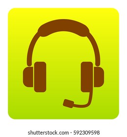 Support sign illustration. Vector. Brown icon at green-yellow gradient square with rounded corners on white background. Isolated.