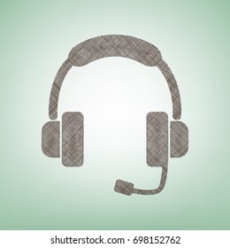 Support sign illustration. Vector. Brown flax icon on green background with light spot at the center.