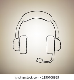 Support sign illustration. Vector. Brush drawed black icon at light brown background.