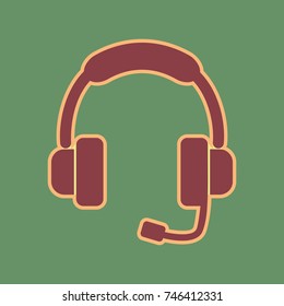 Support sign illustration. Vector. Cordovan icon and mellow apricot halo with light khaki filled space at russian green background.