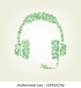 Support sign illustration. Vector. Green hexagon rastered icon and noised opacity and size at light green background with central light.