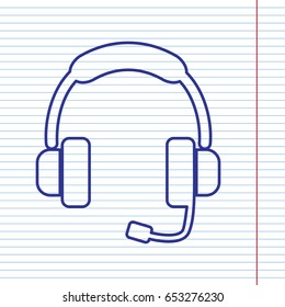 Support sign illustration. Vector. Navy line icon on notebook paper as background with red line for field.