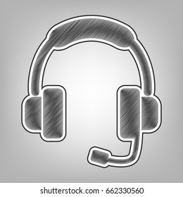 Support sign illustration. Vector. Pencil sketch imitation. Dark gray scribble icon with dark gray outer contour at gray background.