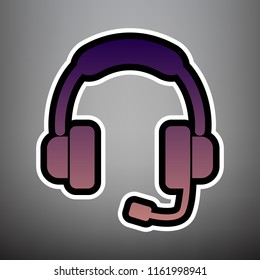 Support sign illustration. Vector. Violet gradient icon with black and white linear edges at gray background.