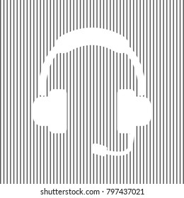 Support sign illustration. Vector. White icon on grayish striped background. Optical illusion.