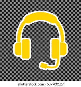 Support sign illustration. Vector. Yellow icon with white contour on dark transparent background.