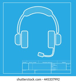 Support sign illustration. White section of icon on blueprint template.