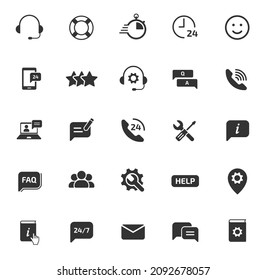 unterstützt Silhouette-Vektorsymbole einzeln auf weißem Hintergrund. Support-Icon-Set für Web-, Mobile-Apps, i-Design und Druck