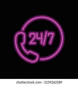 Support simple icon vector. Flat design. Purple neon style on black background.ai