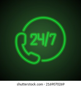 Support simple icon vector. Flat design. Green neon on black background with green light.ai