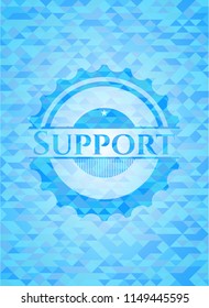 Support sky blue emblem with mosaic background
