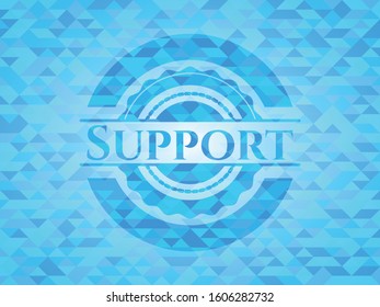 Support sky blue emblem. Mosaic background