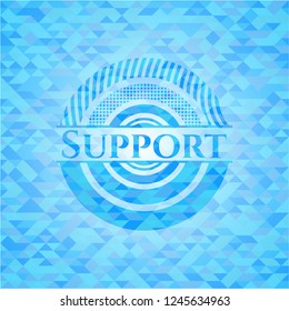 Support sky blue emblem with triangle mosaic background