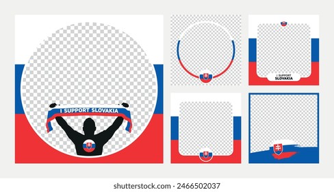 I support Slovakia european football championship profil picture frame banner man silhouette with national flag scarf in hand for social media and web