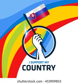 I Support Slovakia. Hand holding the Country flag - abstract background Man Holding Flag in Rio Olympics 2016