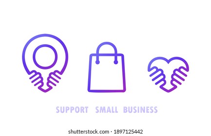 Support Small Busines Icon Set. Shop Local Products. Vector On Isolated White Background. EPS 10