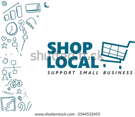 Support small business concept illustration. shop local banner idea with shopping cart icon and doodle art vector.