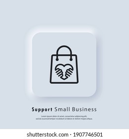 Support small business icon. Shop local products. Coronavirus Quarantine. Shop local symbol. Vector. UI icon. Neumorphic UI UX white user interface web button.