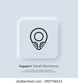 Icono de soporte para pequeñas empresas. Comprar productos locales. Cuarentena de Coronavirus. Ver símbolo local. Vector. icono de la interfaz de usuario. Botón web de interfaz de usuario blanco UX de interfaz de usuario neumórfica.