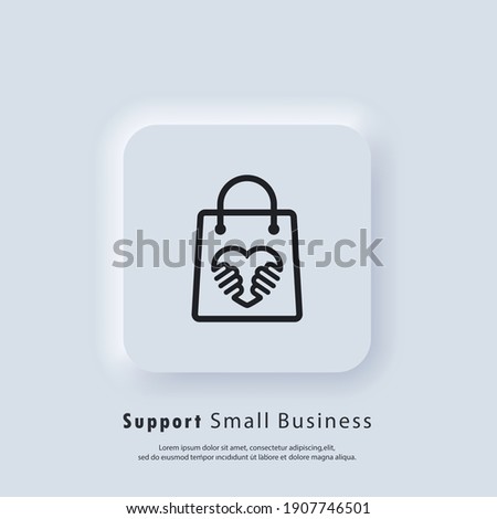 Support small business icon. Shop local products. Coronavirus Quarantine. Shop local symbol. Vector. UI icon. Neumorphic UI UX white user interface web button.