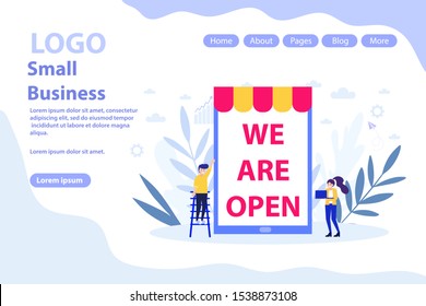 Support small business web page.Flat vector illustration isolated on white background. Can use for web banner, infographics, web page.