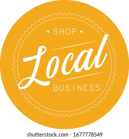 Support Small Local Business Circle Label Badge Stamp Vector With Yellow Orange Decorative Circles