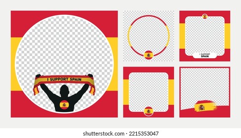 I support Spain world football championship profil picture frame banner man silhouette with national flag scarf in hand for social media 