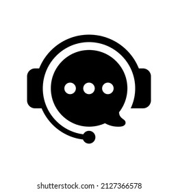 Support with speech bubble icon in flat style. Headphones black symbol isolated on white background. Simple call center icon in black. Vector illustration for graphic design, Web, UI, mobile app