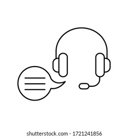 Soporte con burbuja de voz en un fondo blanco, icono de línea.