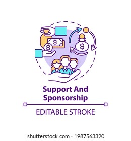 Support and sponsorship concept icon. Condition for co-design idea thin line illustration. Financial and in-kind activities support. Vector isolated outline RGB color drawing. Editable stroke