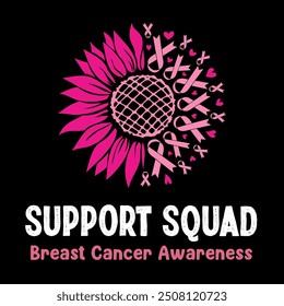 Support squad Breast Cancer Awareness pink sunflower  illustration Vector design to celebrate Breast Cancer Awareness Month in October.