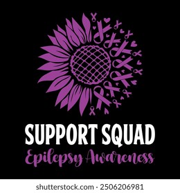 Support squad Epilepsy Awareness purple sunflower  illustration Vector design to celebrate Epilepsy Awareness Month in November.