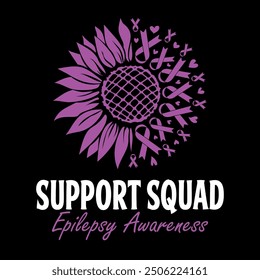 Support squad Epilepsy awareness purple sunflower illustration Vector design to celebrate Epilepsy awareness month in November.