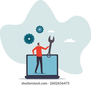 Support staff help fixing technical problem, help desk or operator with phone call or chat to assist customer.business concept.character for design.
