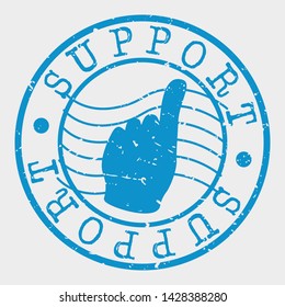 Support Stamp. Hand Silhouette Seal. Round Design. Vector Icon. Design Retro Insignia.