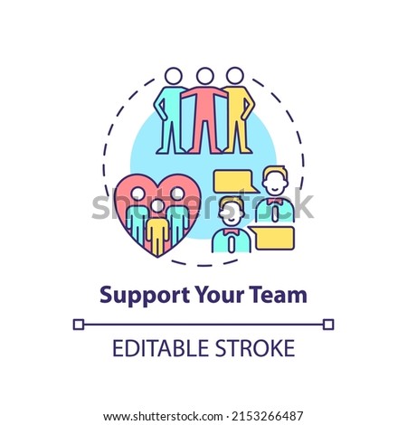 Support team concept icon. Communication management abstract idea thin line illustration. Higher workplace morale. Isolated outline drawing. Editable stroke. Arial, Myriad Pro-Bold fonts used