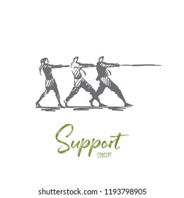 Support, team, together, cooperation, help concept. Hand drawn people working in team concept sketch. Isolated vector illustration.